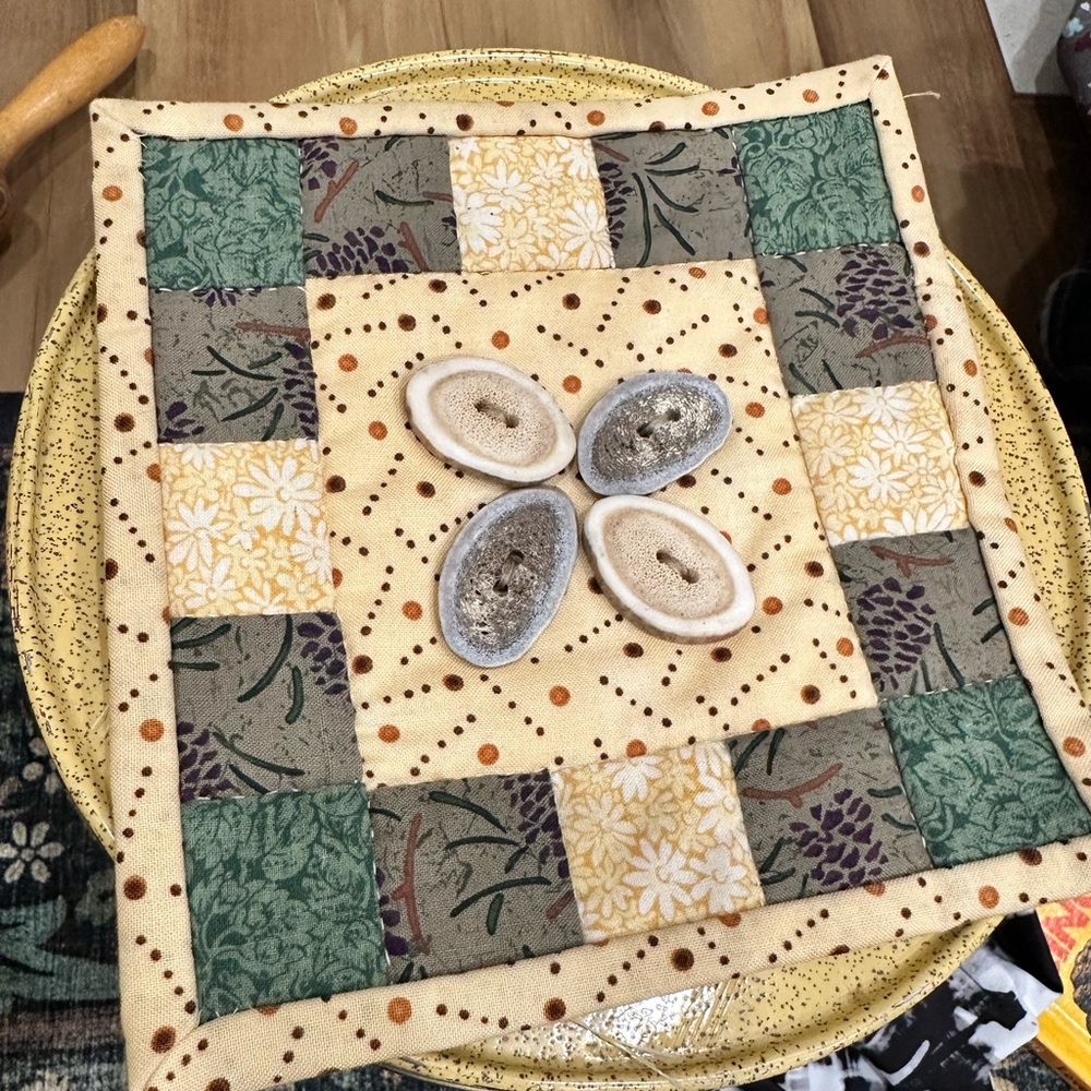 Patchwork Quilted Table Mat or Pot Holder with Agate Accents Handmade